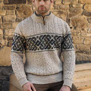 West End Half Zip Merino Wool Jacquard Sweater - 0