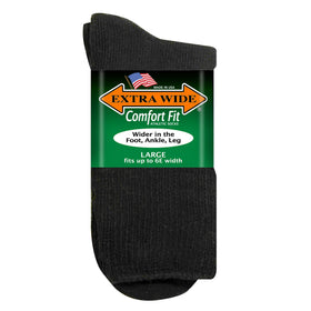 Extra Wide Comfort Fit Athletic Crew Socks in Black - Large