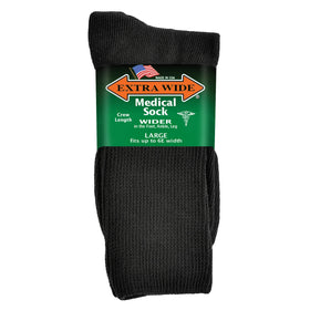 Extra Wide Medical Crew Sock in Black - Large