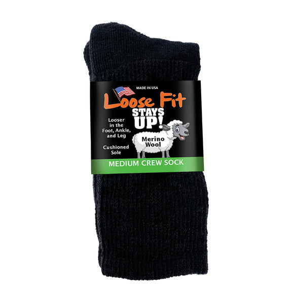 Loose Fit Merino Wool Sock in Black - Medium