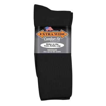 Extra Wide Comfort Fit Athletic Crew Socks in Black - Medium