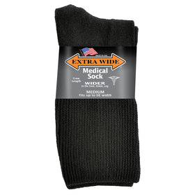 Extra Wide Medical Crew Sock in Black - Medium