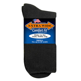 Extra Wide Comfort Fit Athletic Crew Socks in Black - Small
