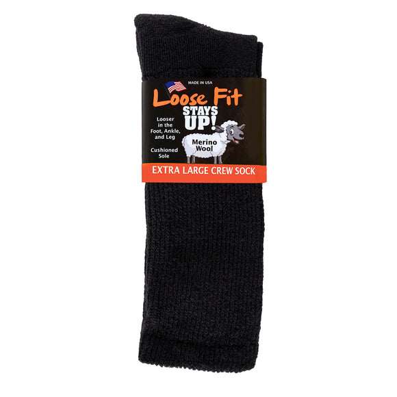 Loose Fit Merino Wool Sock in Black - X-Large
