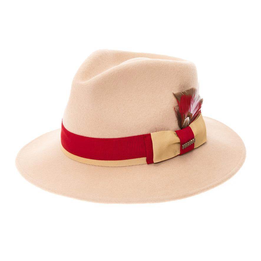 Ferrecci Crushable Wool Grayson Hat in Tan/Red