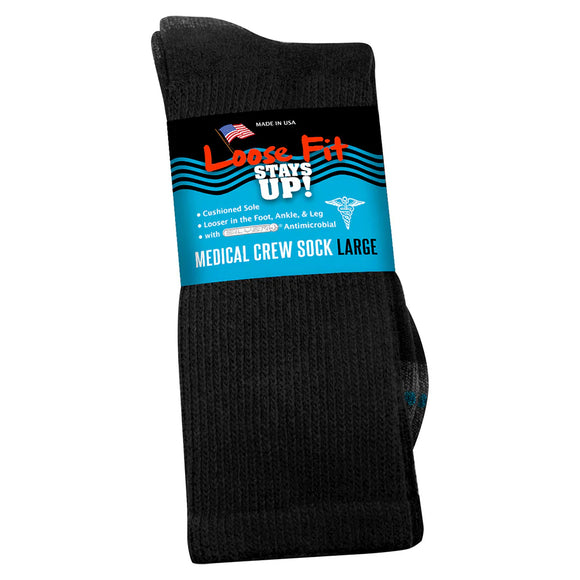 Loose Fit Medical Crew Sock in Black - Large