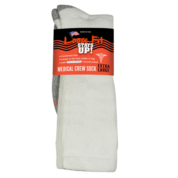 Loose Fit Medical Crew Sock in White - X-Large