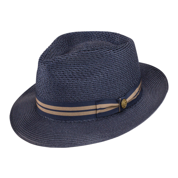 Stetson Nantucket Milan Straw Fedora Hat in Navy