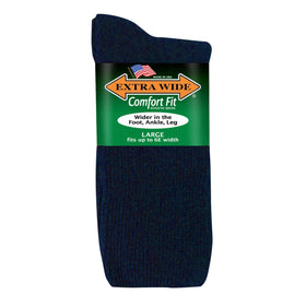 Extra Wide Comfort Fit Athletic Crew Socks in Navy - Large