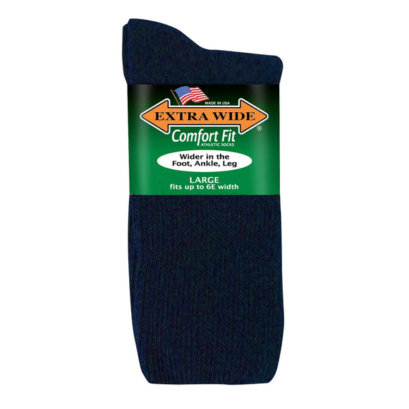 Extra Wide Comfort Fit Athletic Crew Socks in Navy - Large