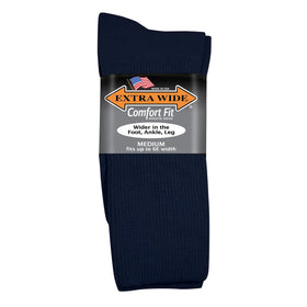 Extra Wide Comfort Fit Athletic Crew Socks in Navy - Medium