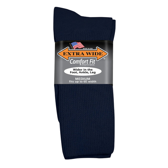 Extra Wide Comfort Fit Athletic Crew Socks in Navy - Medium
