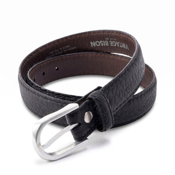 Lejon Pinnacle Bison Pebble Grain Leather Belt in Black