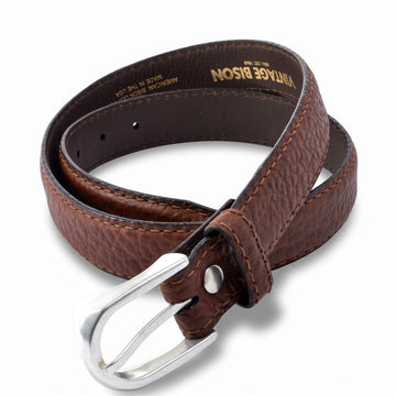 Lejon Pinnacle Bison Pebble Grain Leather Belt in Peanut