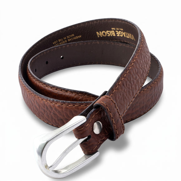Lejon Pinnacle Bison Pebble Grain Leather Belt in Peanut