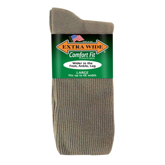 Extra Wide Comfort Fit Athletic Crew Socks in Tan - Large