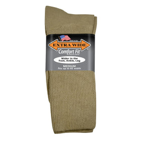 Extra Wide Comfort Fit Athletic Crew Socks in Tan - Medium