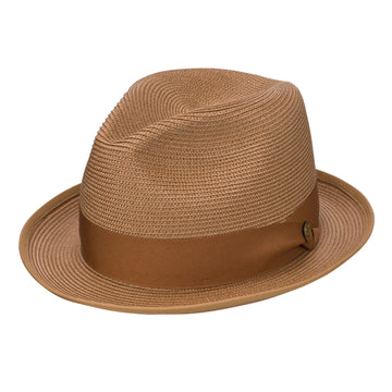 Stetson Latte Florentine Milan Straw Fedora Hat in Cognac