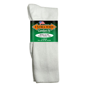 Extra Wide Comfort Fit Athletic Crew Socks in White - Large