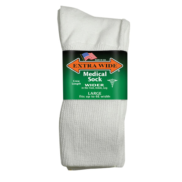 Extra Wide Medical Crew Sock in White - Large