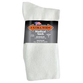Extra Wide Medical Crew Sock in White - Medium