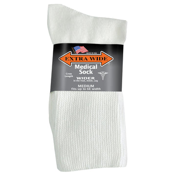 Extra Wide Medical Crew Sock in White - Medium