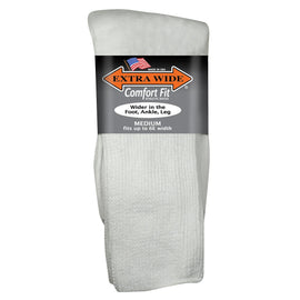 Extra Wide Comfort Fit Athletic Crew Socks in White - Medium