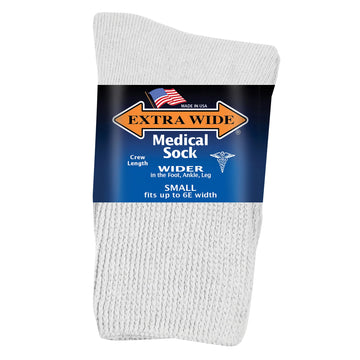 Extra Wide Medical Crew Sock in White - Small