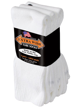 Extra Wide Men's Tube Sock 3-Pack in White