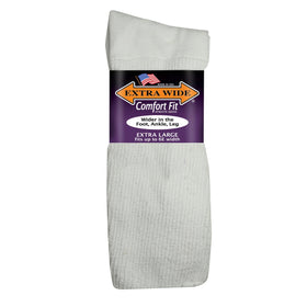 Extra Wide Comfort Fit Athletic Crew Socks in White - X-Large