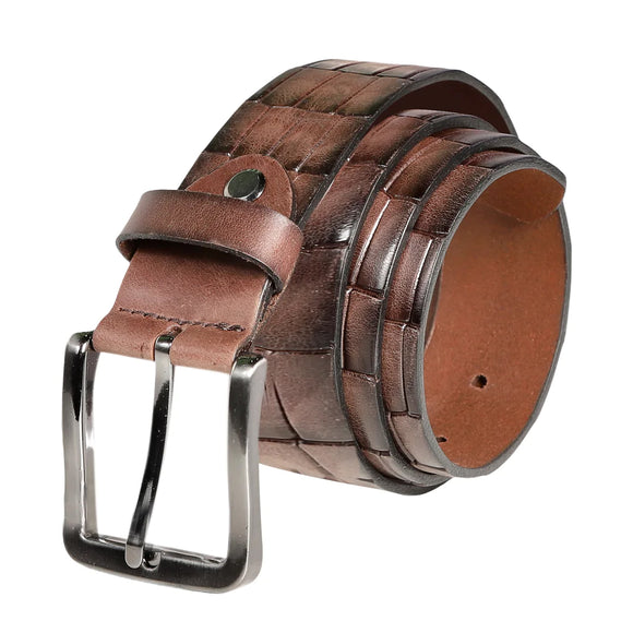 7 Downie St Faux Crocodile Leather Belt in Brown