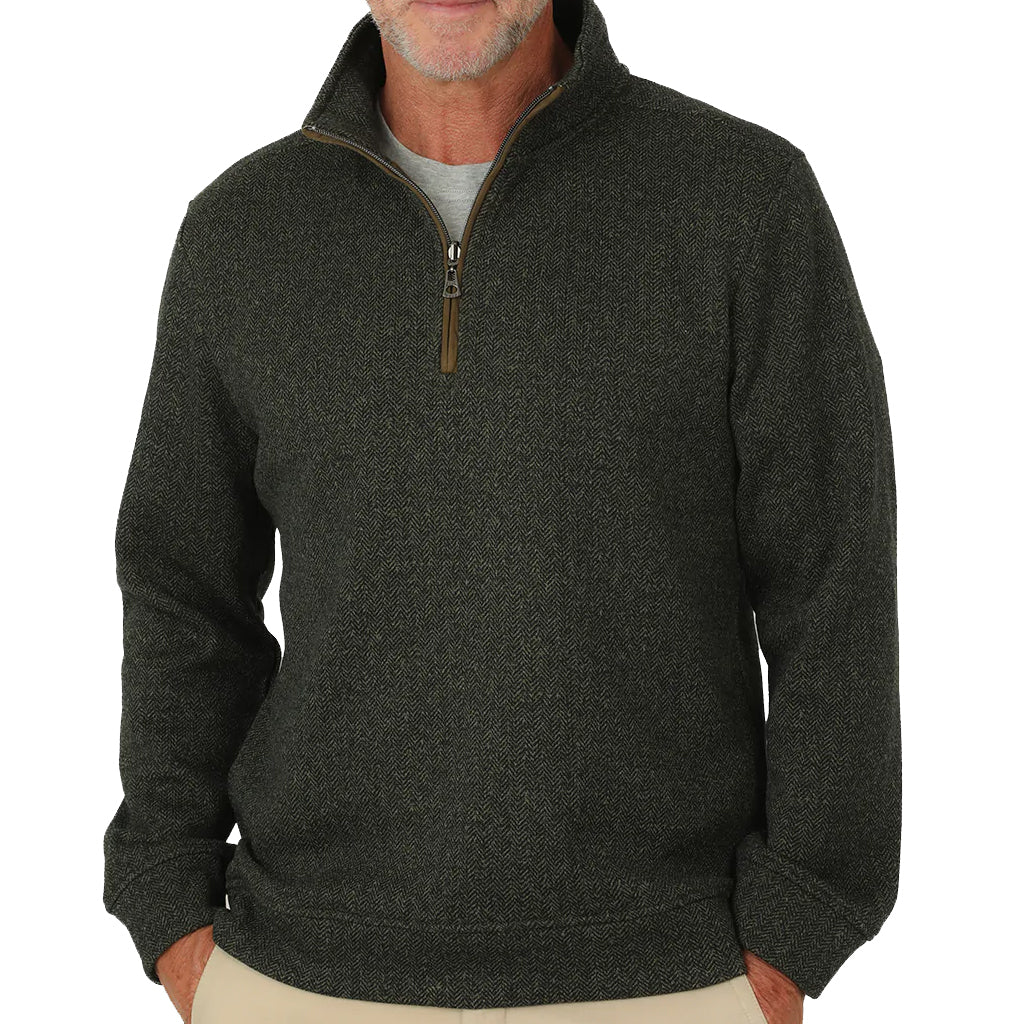 True Grit Cotton Pullover 1/4 Zip Sweater in Olive