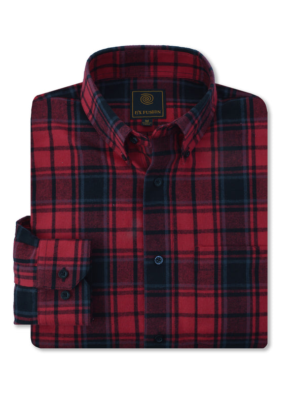 F/X Fusion Flannel Plaid Shirt in Red/Black - Big Man Sizes