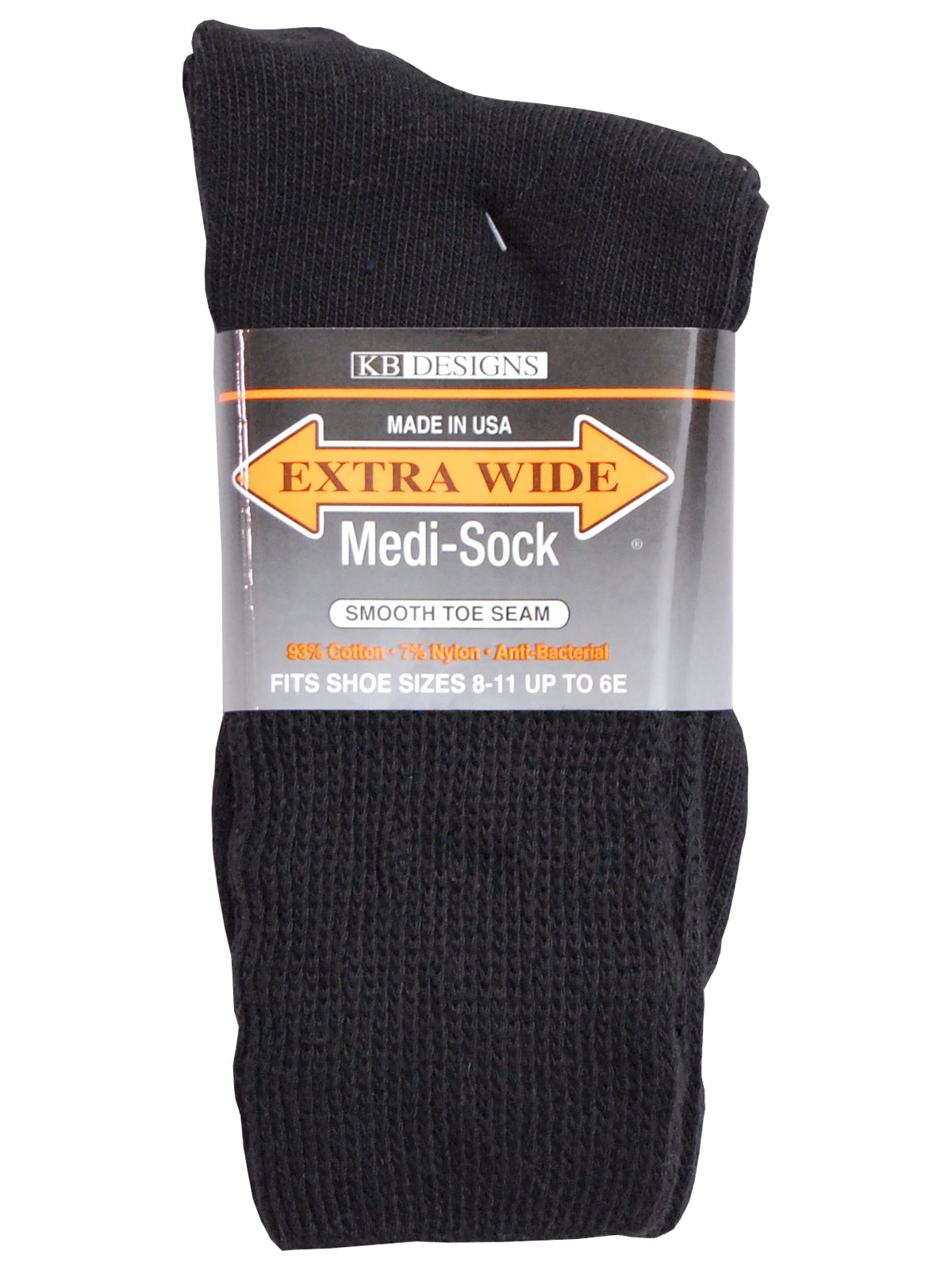 Extra Wide Medical Crew Sock in Black - Size Medium (8.5 - 11.5)