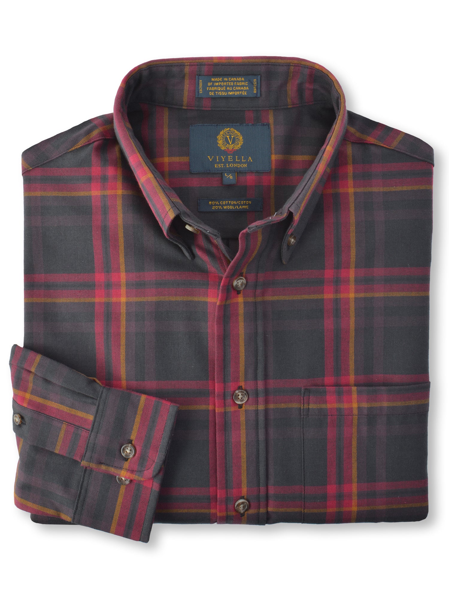 Viyella Long Sleeve Wool Blend Sport Shirts in Vino Watch - 455439