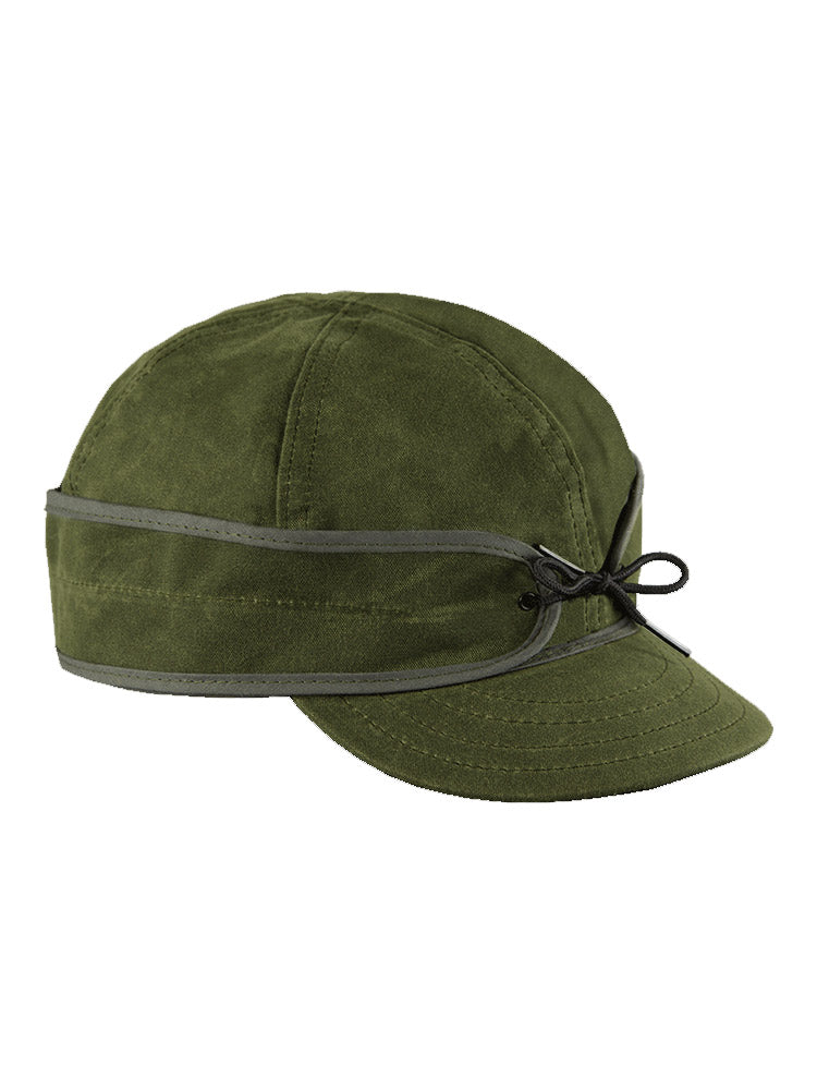 Origional Stormy Kromer Waxed Cotton Caps With Ear Band in Olive - 50420-OLV