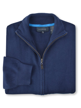 Viyella Silk Blend Full Zip Men's Sweaters in Navy - 357629-NVY