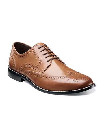 Nunn Bush Nelson Wingtip Oxford Dress Shoe in Cognac - Wide Width