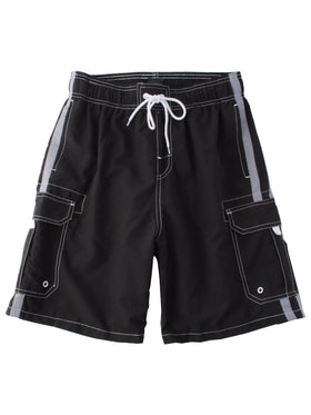 Rick's Cafe 100% Polyester Men's Cargo Swimsuits in Black - Big Man Sizes