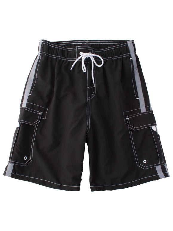 Rick's Cafe 100% Polyester Men's Cargo Swimsuits in Black - Big Man Sizes