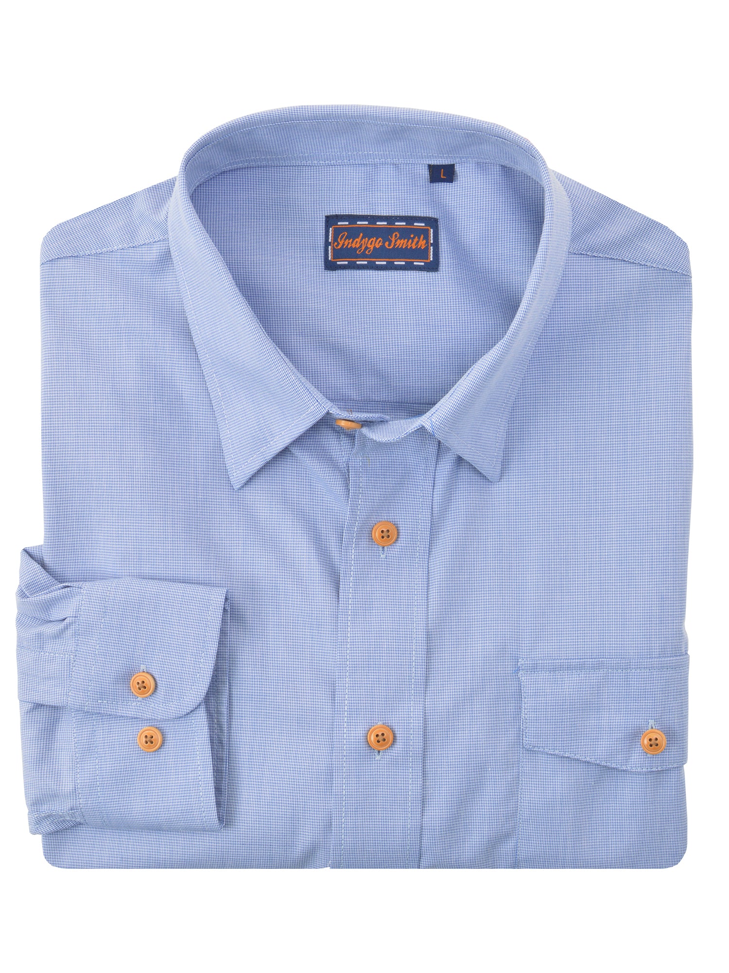 Indygo Smith Cotton Blend Houndstooth Sport Shirts in Blue - Big Man Sizes