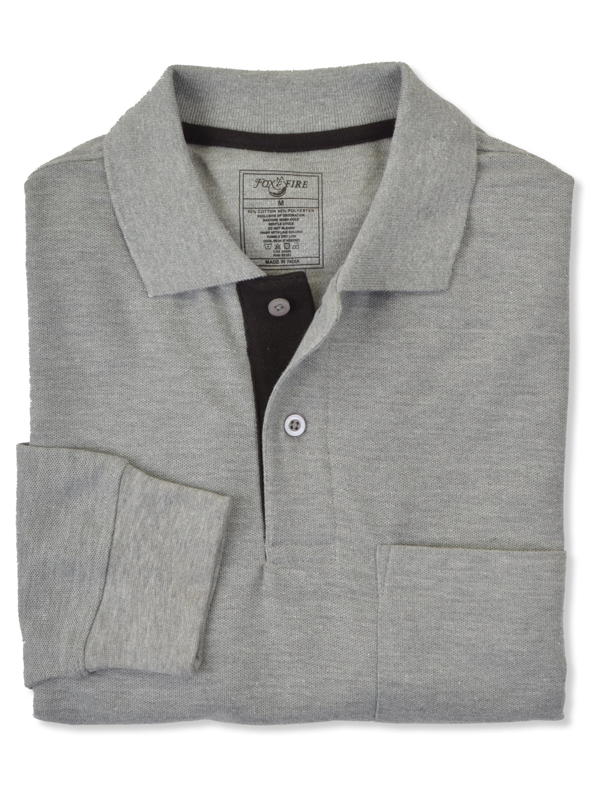 Foxfire Long Sleeve Cotton Blend Men's Polo Shirts in Grey - Big Man Sizes