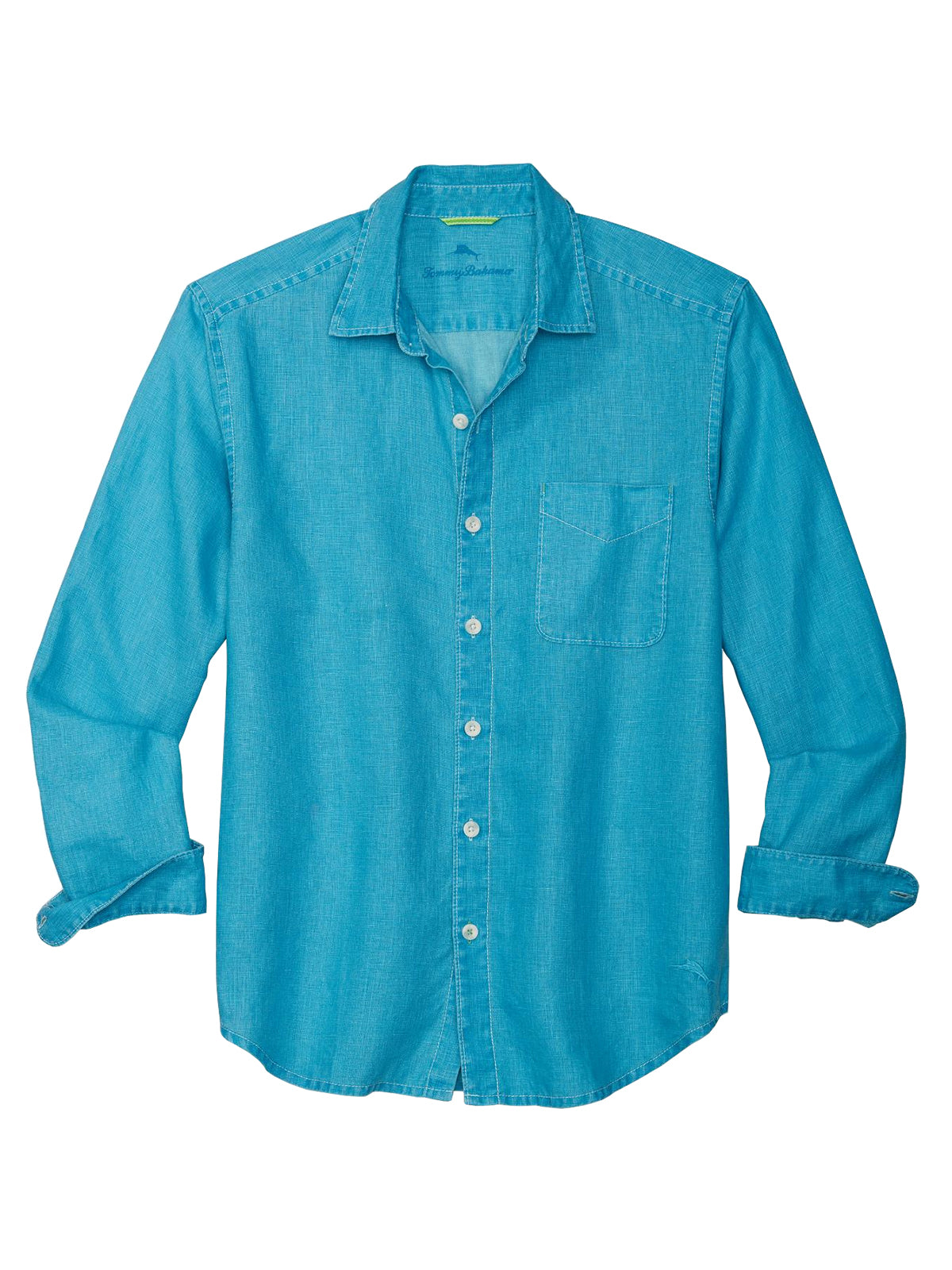 Tommy Bahama 100% Linen Long Sleeve Sea Glass Breezer Shirt in Dark Aqua
