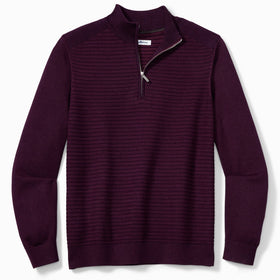 Tommy Bahama Seaport Half Zip Sweater in Rum Berry