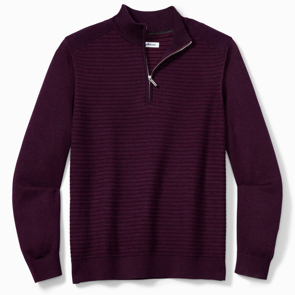 Tommy Bahama Seaport Half Zip Sweater in Rum Berry