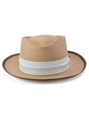 Dobbs The Lineup Hemp Straw Fedora Hat in Beige/Chocolate-2