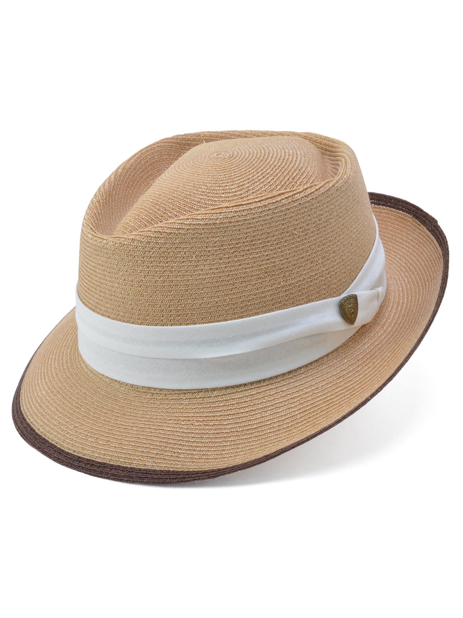 Dobbs The Lineup Hemp Straw Fedora Hat in Beige/Chocolate