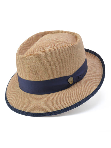 Dobbs The Lineup Hemp Straw Fedora Hat in Beige/Navy (Size Small Only)