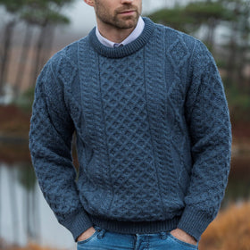 West End Inis Mor Aran Crew Neck Sweater in Caspian