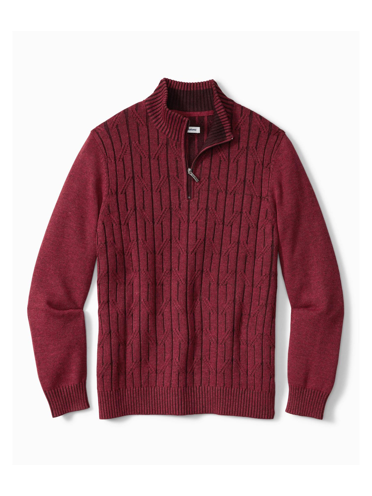 Tommy Bahama Deep Sea Half Zip Cable Sweater in Cherry Stone